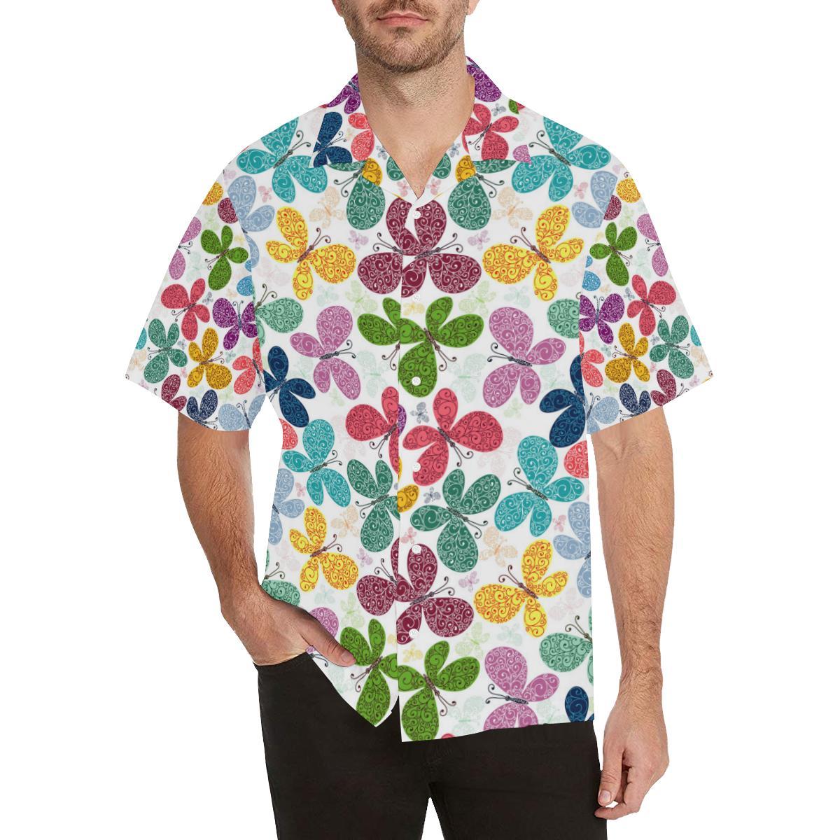 Colorful Butterfly Pattern Mens All Over Print Hawaiian Shirt