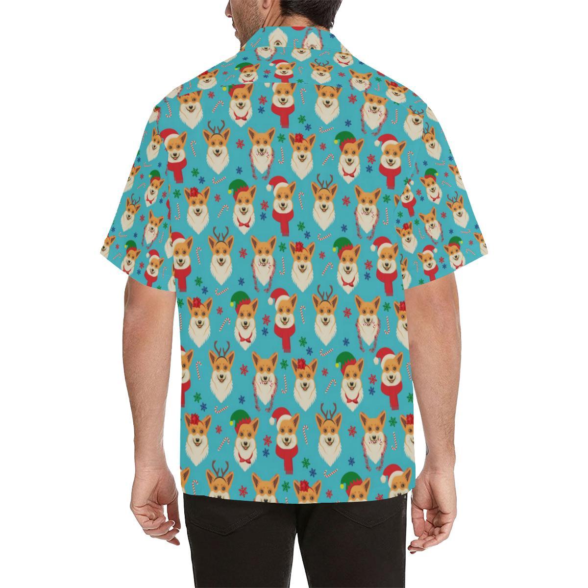 Christmas Corgi Pattern Mens All Over Print Hawaiian Shirt