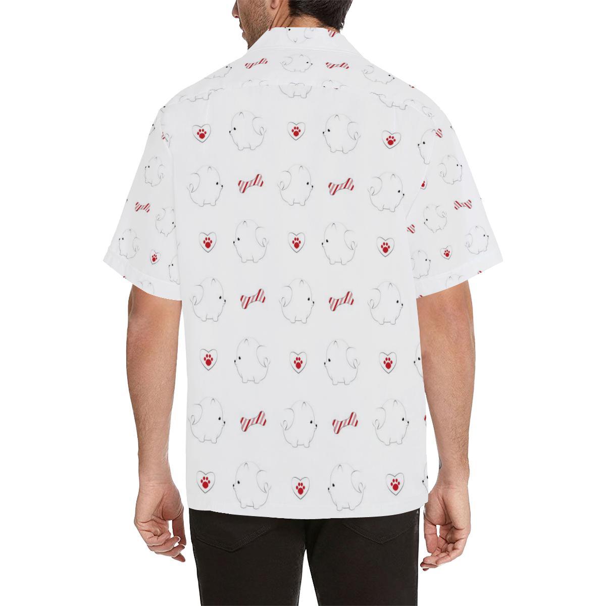 White Pomeranian Pattern Mens All Over Print Hawaiian Shirt