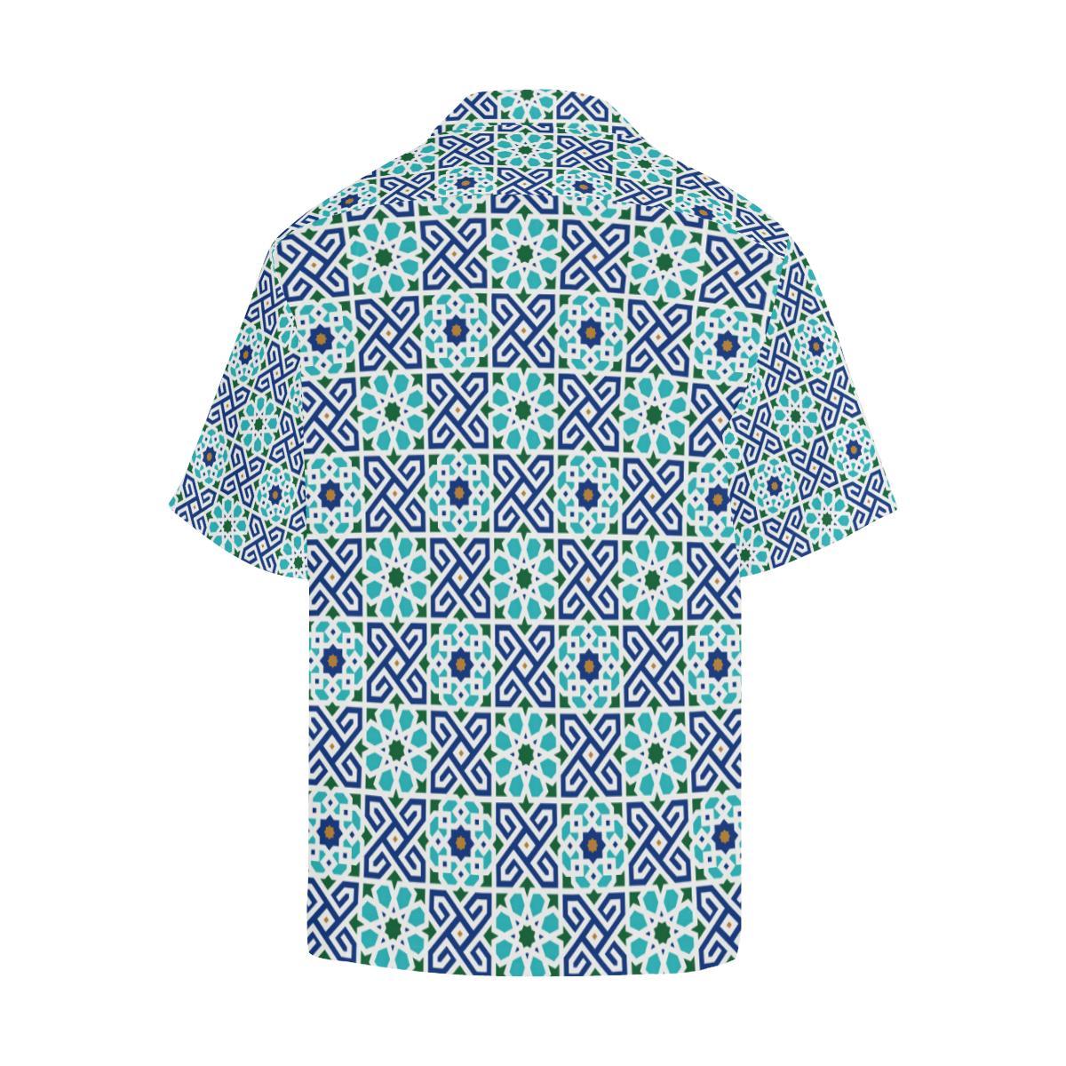 Blue Theme Arabic Morocco Pattern Mens All Over Print Hawaiian Shirt