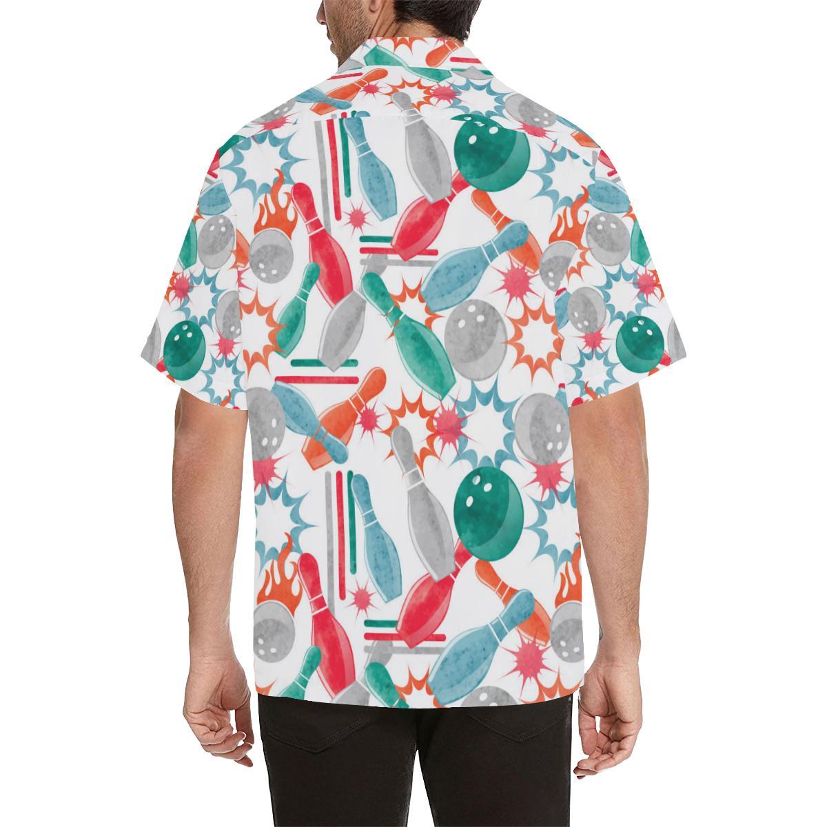 Watercolor Bowling Pattern Mens All Over Print Hawaiian Shirt