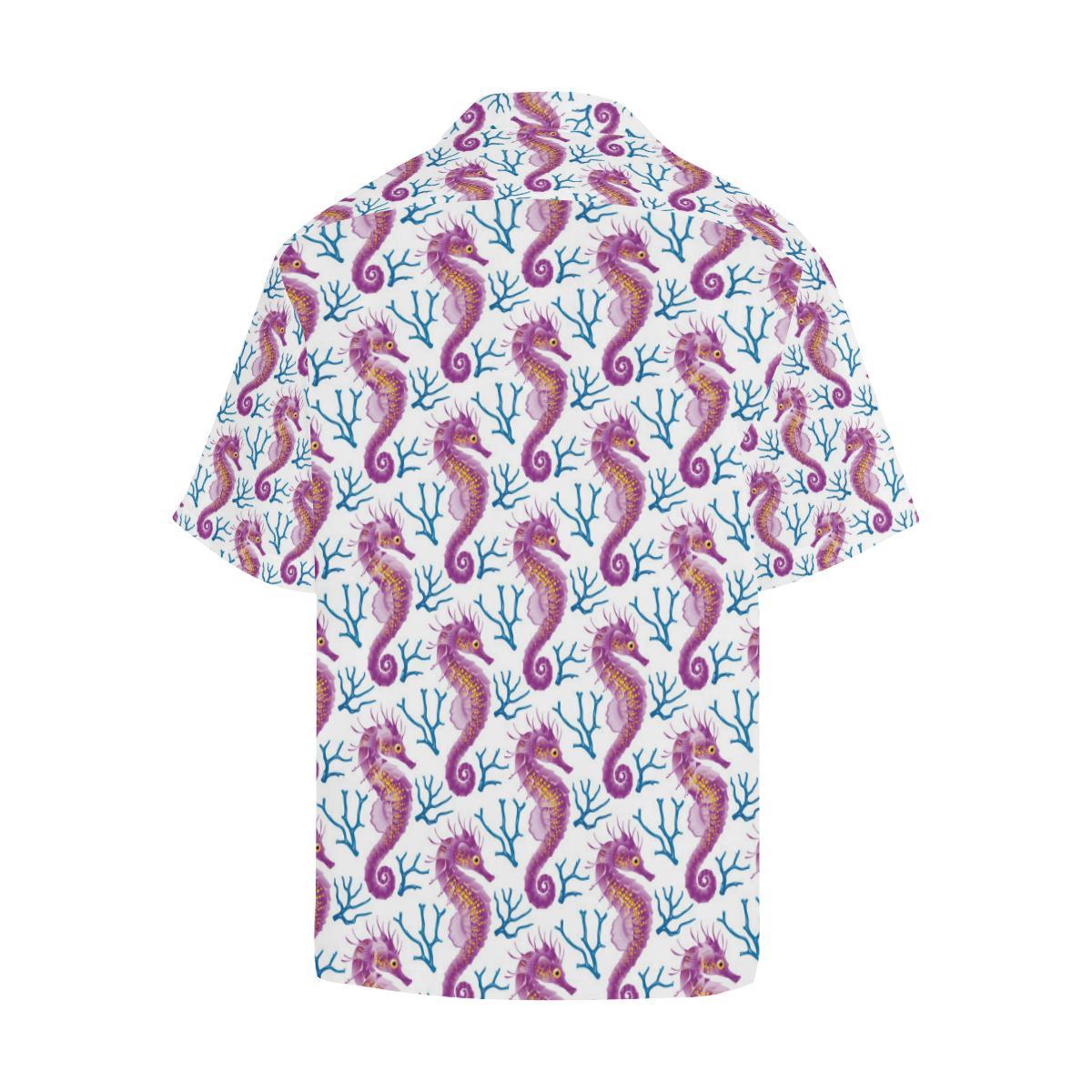 Purple Seahorse Blue Coral Pattern Mens All Over Print Hawaiian Shirt