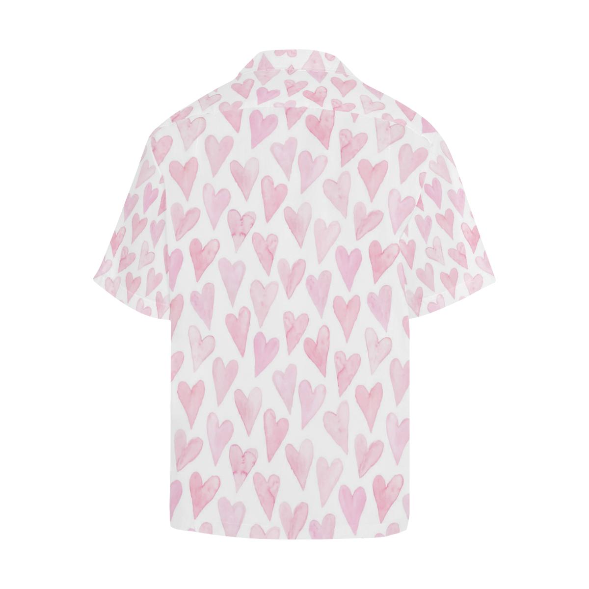 Watercolor Pink Heart Pattern Mens All Over Print Hawaiian Shirt