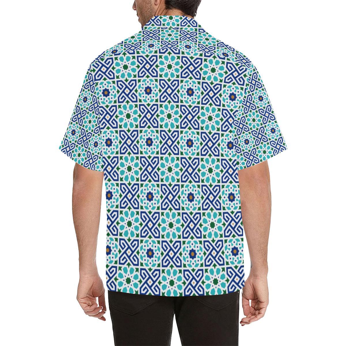 Blue Theme Arabic Morocco Pattern Mens All Over Print Hawaiian Shirt
