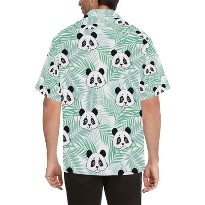 Panda Pattern Tropical Leaves Background Mens All Over Print Hawaiian Shirt
