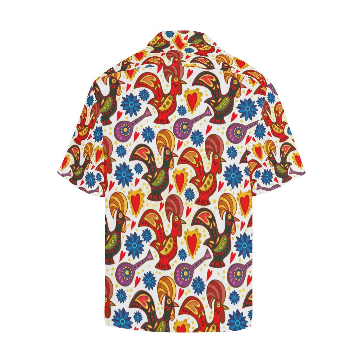 Colorful Rooster Chicken Guitar Pattern Mens All Over Print Hawaiian Shirt