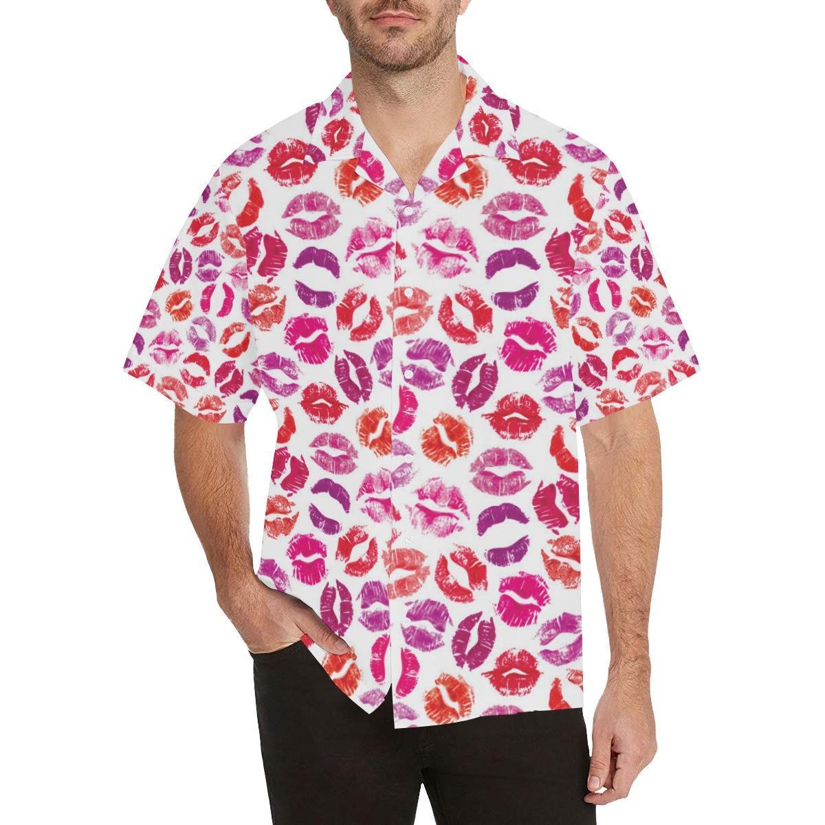 Lips Pattern Print Design 04 Mens All Over Hawaiian Shirt