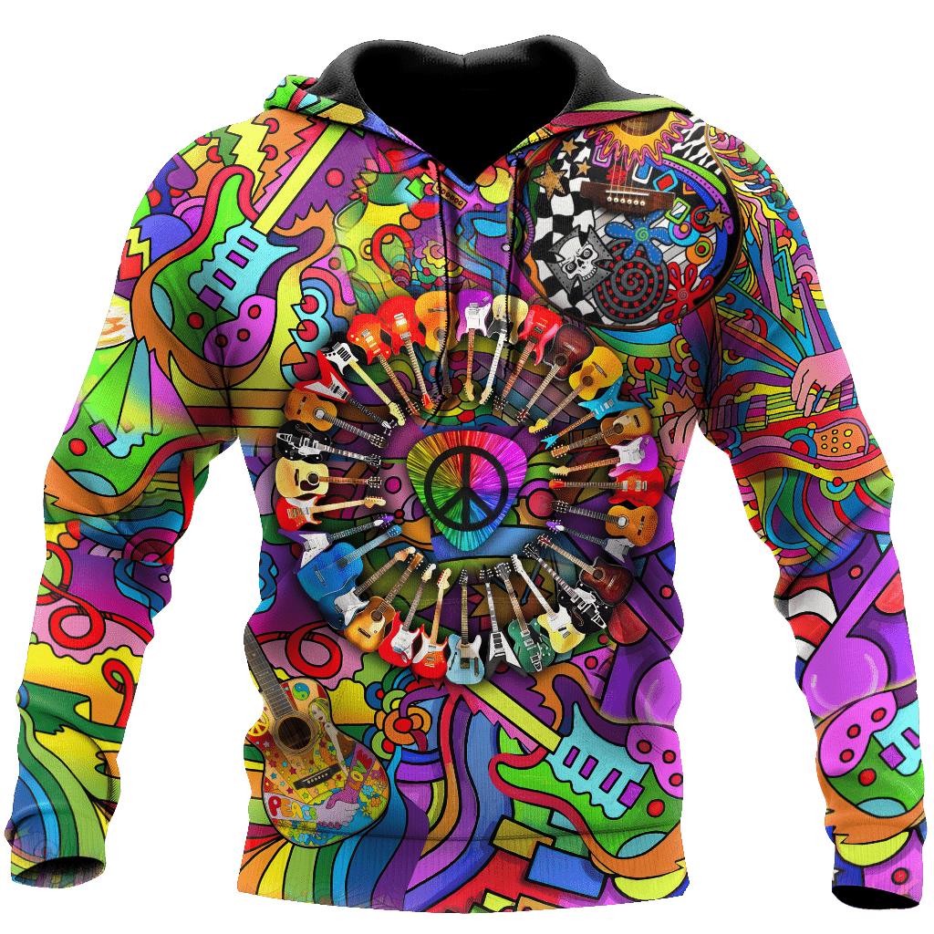 Amazing Guitar Hippie Color Hawaii Shirt Ml Unique Beach Hawaiian