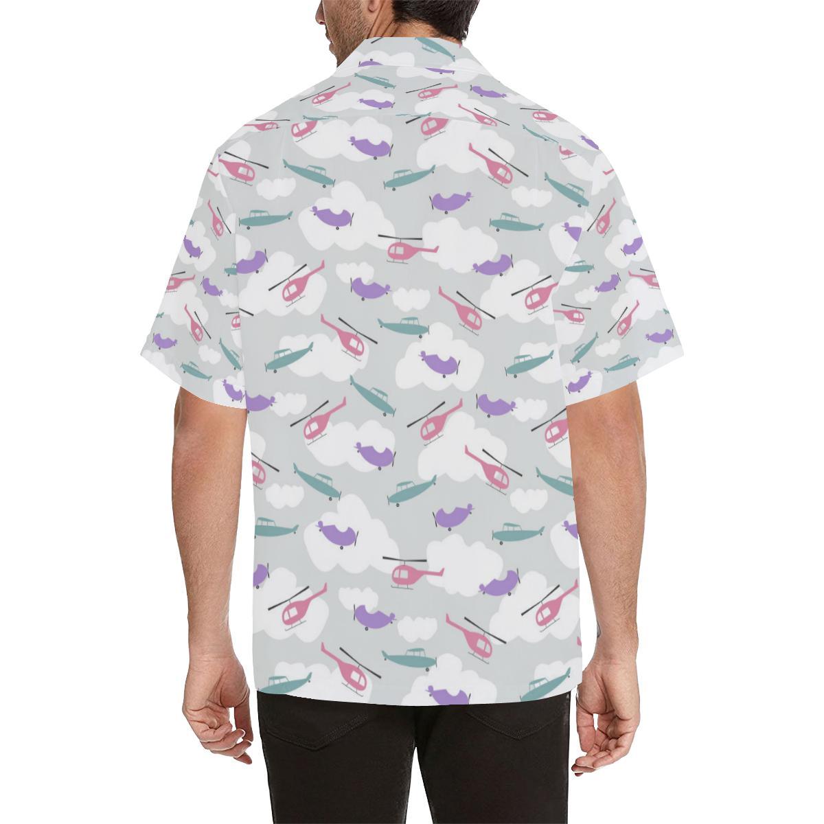 Helicopter Plane Pattern Mens All Over Print Hawaiian Shirt