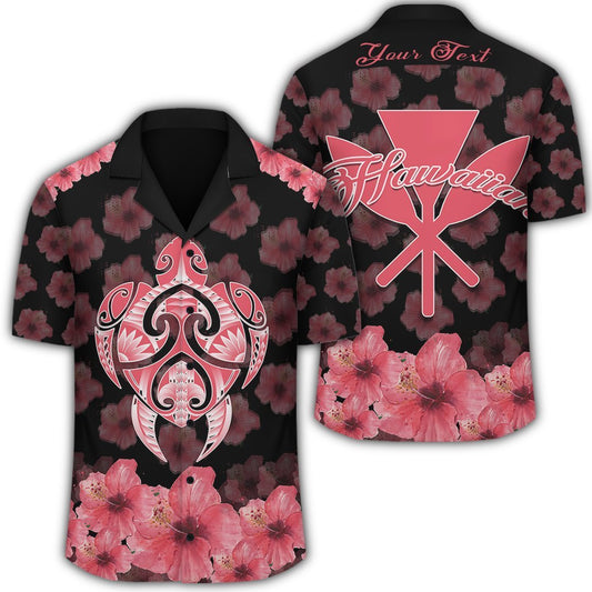 (Personalized) Kanaka Turtle Hibiscus Hawaiian Shirt - Black Pink - AH