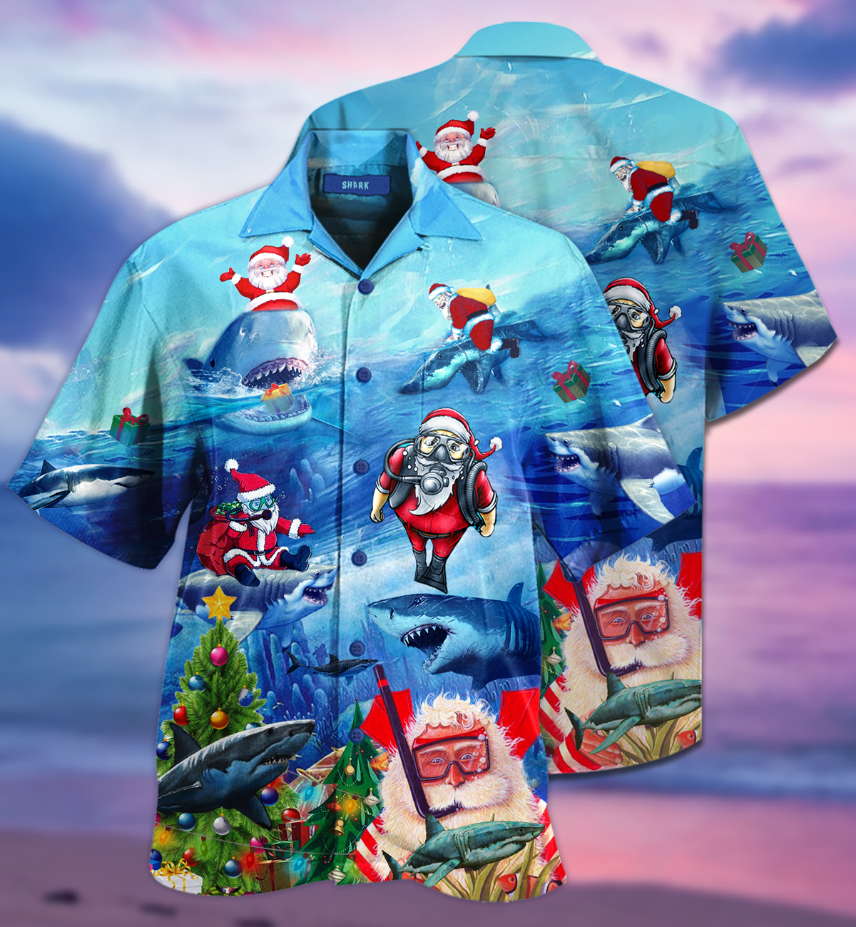 Santa Riding Shark Christmas Hawaiian Shirt