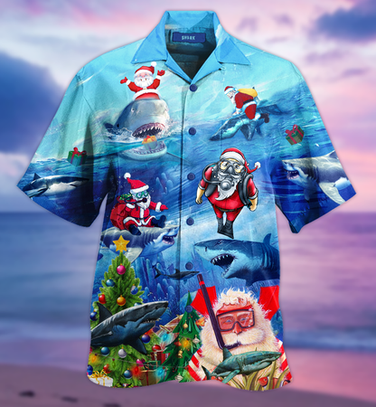 Santa Riding Shark Christmas Hawaiian Shirt