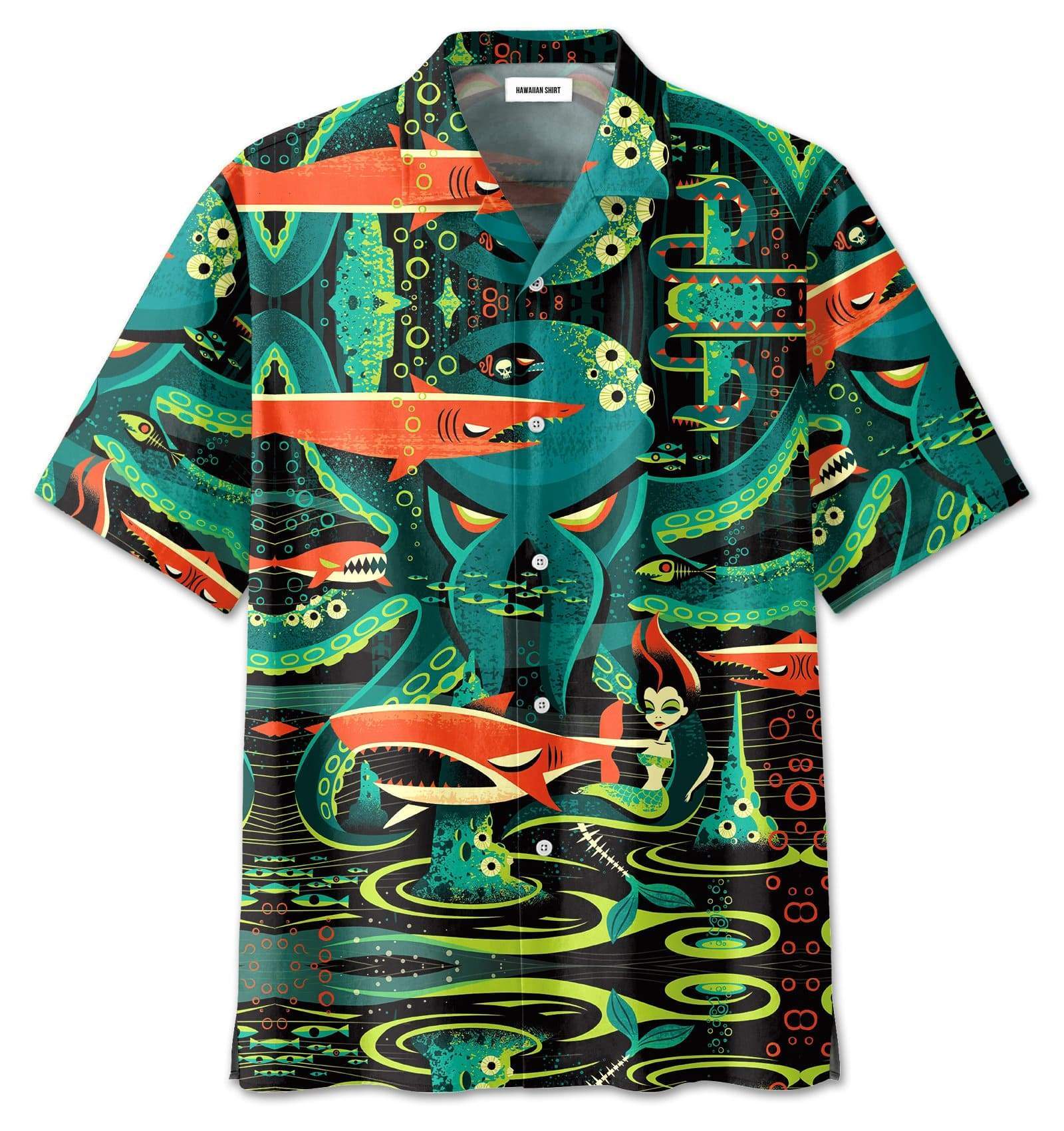 Amazing Octopus In Deep Sea Art Unisex Hawaiian Aloha Shirts #24521DH