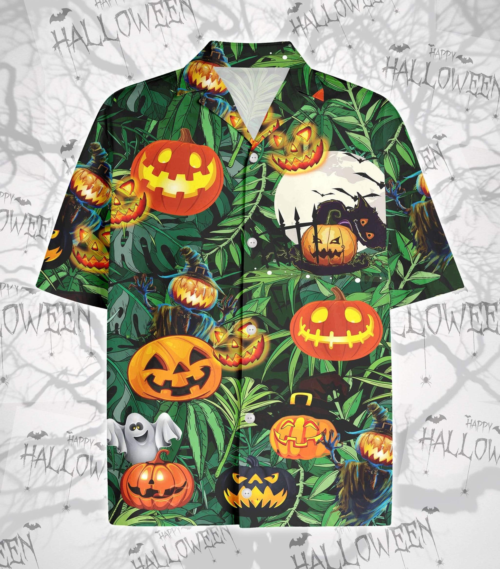 Amazing Pumpkin Halloween Green Leaf Tropical Hawaiian Aloha Shirts