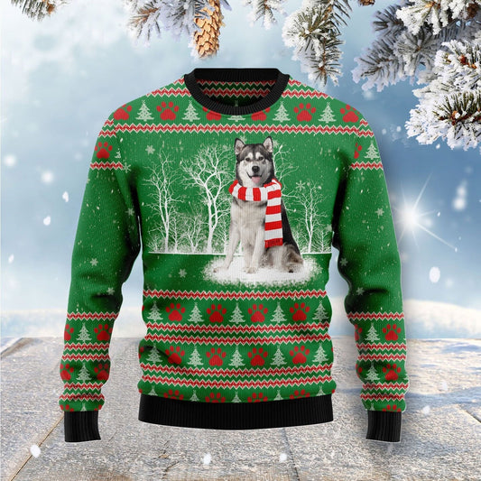 Alaskan Malamute Winter Tree Ugly Christmas Sweater 