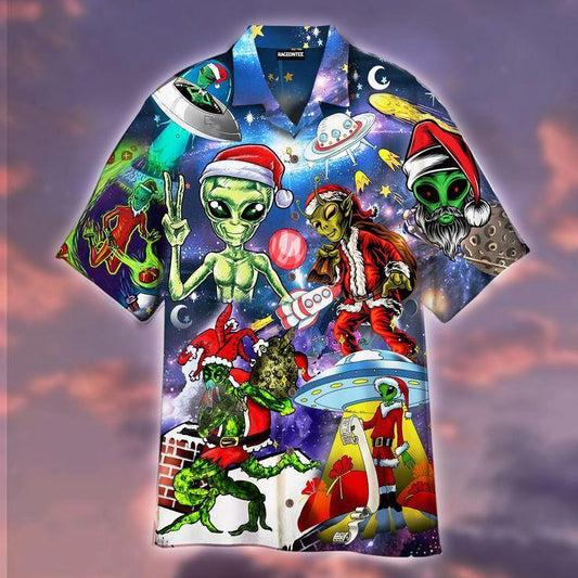 Alien Santas Christmas In The Galaxy Hawaiian Shirt Unisex Adult Unique Beach