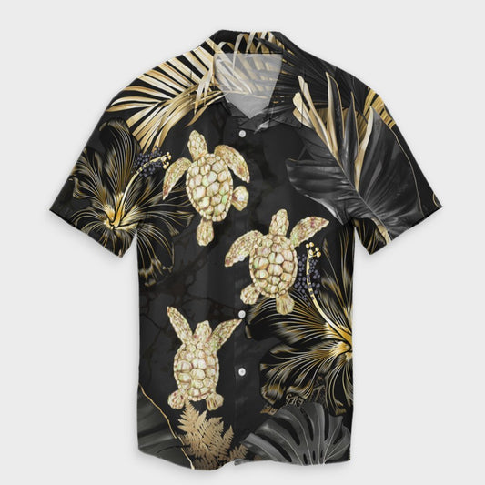 Hawaiian - Golden Tropical Turtle Hawaiian Shirt AH