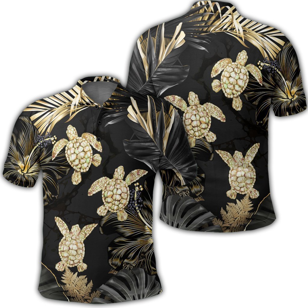 Hawaiian - Golden Tropical Turtle Polo Shirt AH