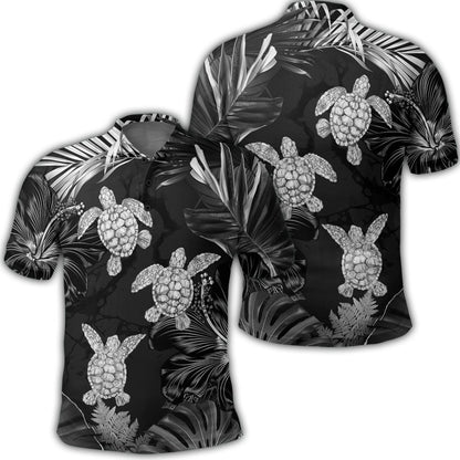 Hawaiian - Silver Tropical Turtle Polo Shirt AH