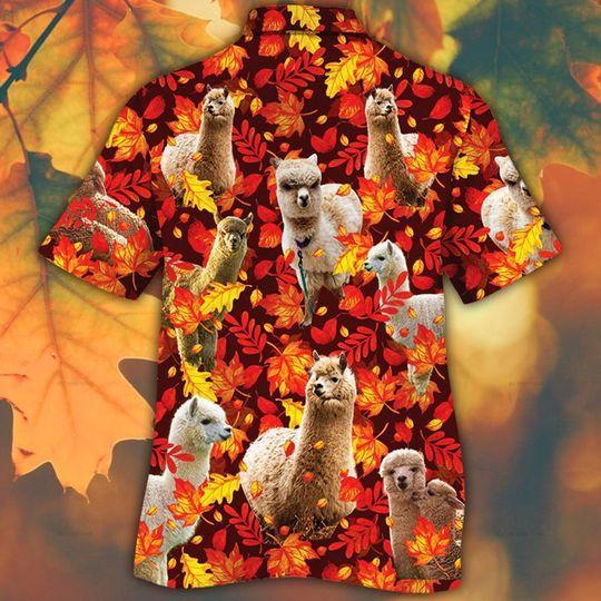 Alpaca Horse Lovers Autumn Red Leaves Hawaiian Shirt | For Men & Women | Adult | HW8591