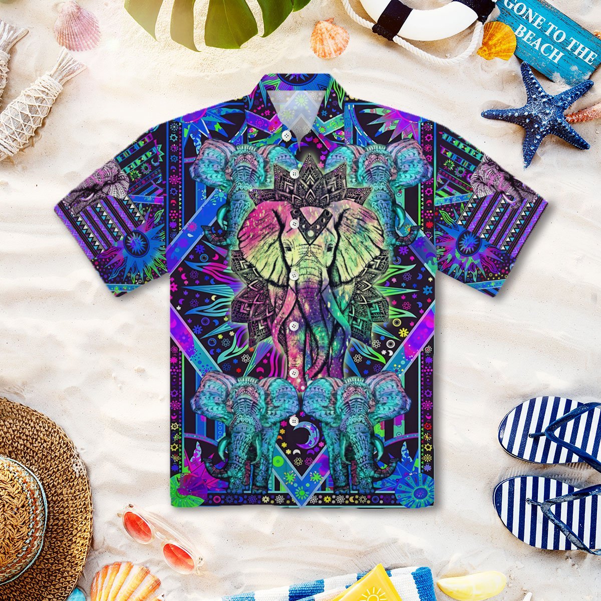 OragonTee Hippie Mandala Elephant Hawaiian Shirt | Unisex | Full Size | Adult | Colorful | HW3492