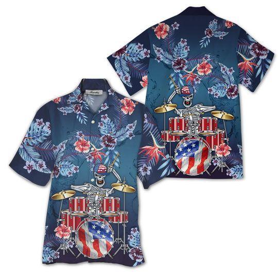 American Flag Skeleton Halloween Hawaiian Shirt | For Men & Women | Adult | HW8532