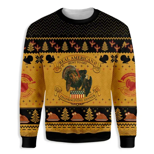 Americans Turkey Hunting Thanksgiving Ugly Christmas Sweater 