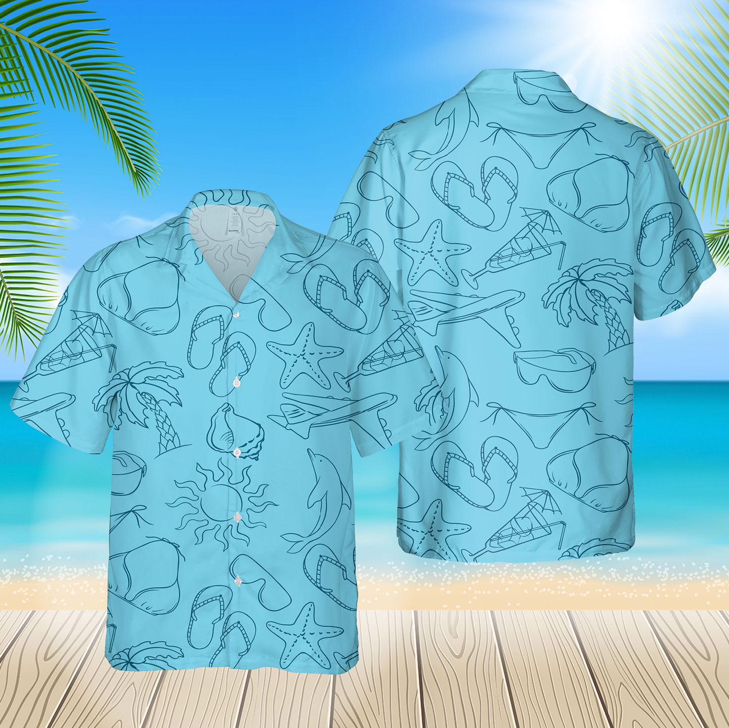Travel Background Seamless Pattern Collor 3D Blue Hawaii Shirt Hawaii Shirt