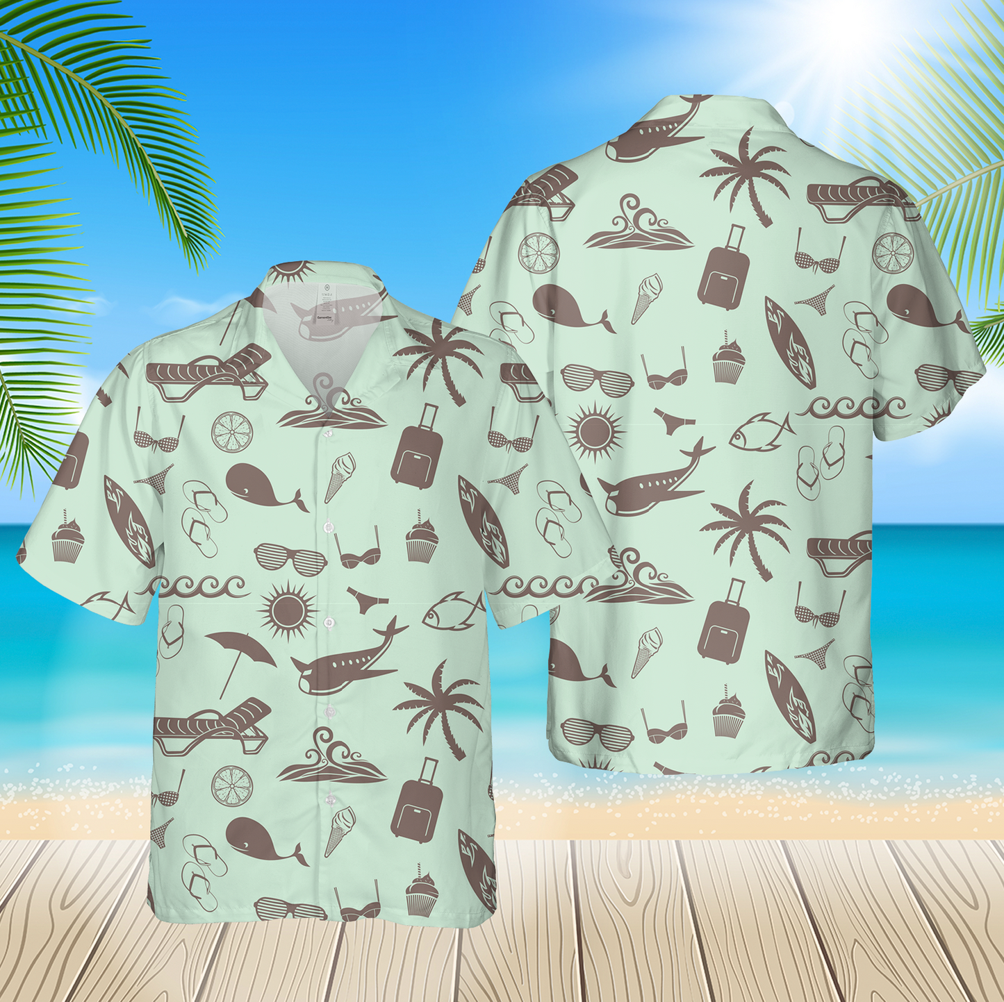Beach Patern 3D Black Hawaii Shirt Hawaii Shirt