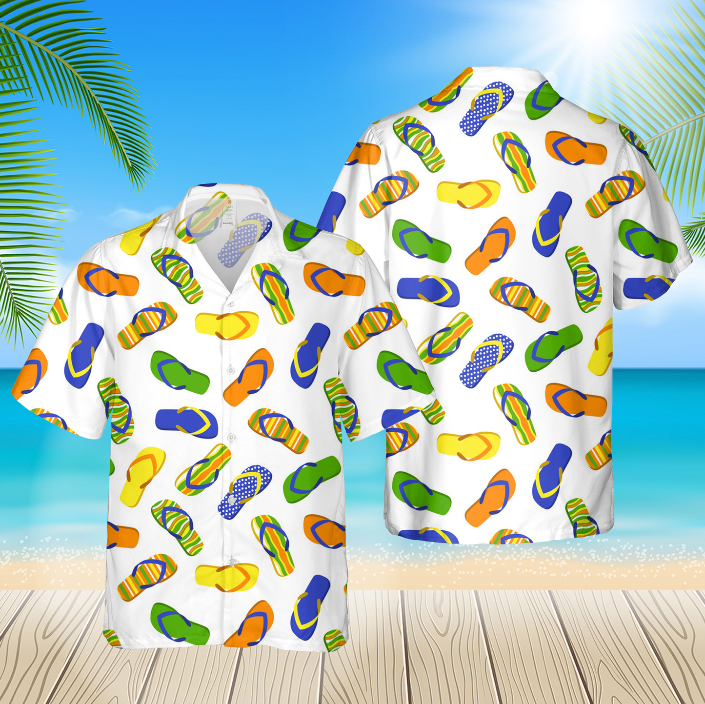 Seamless Bright Beach Flip-Flops Summer Pattern 3D Blue Hawaii Shirt Hawaii Shirt