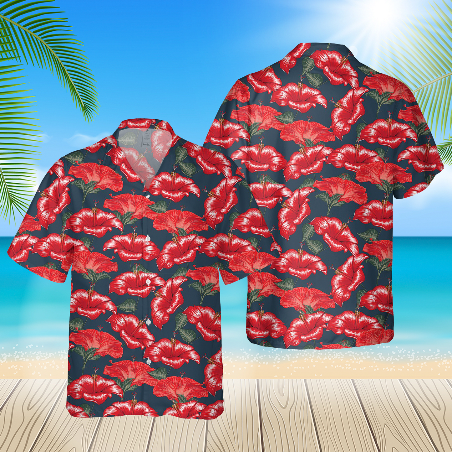 Red Hibiscus Flowers 3D Hawaii Shirt For Men Hawaii Shirt
