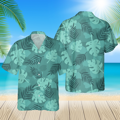 Dark Green Tropical Leafs 3D Blue Hawaii Shirt Hawaii Shirt