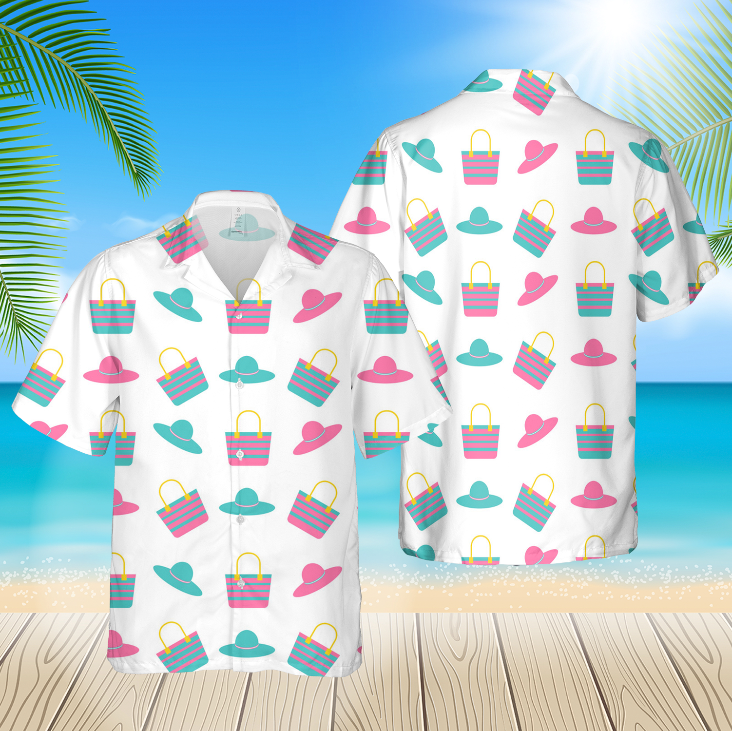 Beach Bag Hat Pattern 3D Blue Hawaii Shirt Hawaii Shirt