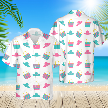 Beach Bag Hat Pattern 3D Blue Hawaii Shirt Hawaii Shirt