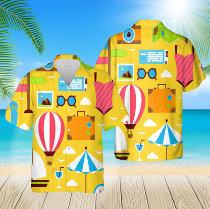 Yellow Flat Summer Travel Voyage Seamless Pattern Red 3D Hawaii Shirt Hawaii Shirt