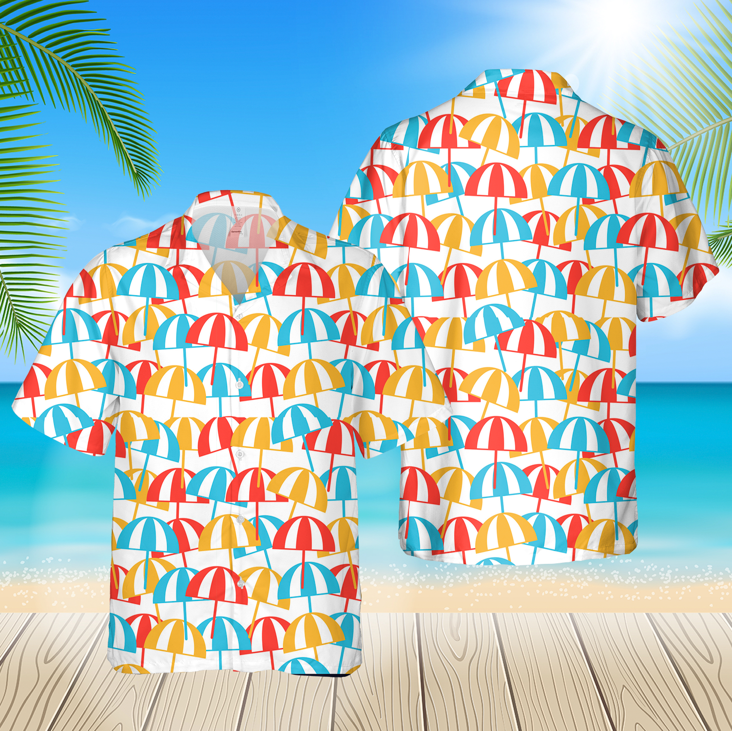 Colorful Beach Umbrellas Seamless Pattern Summer Red 3D Hawaii Shirt Hawaii Shirt