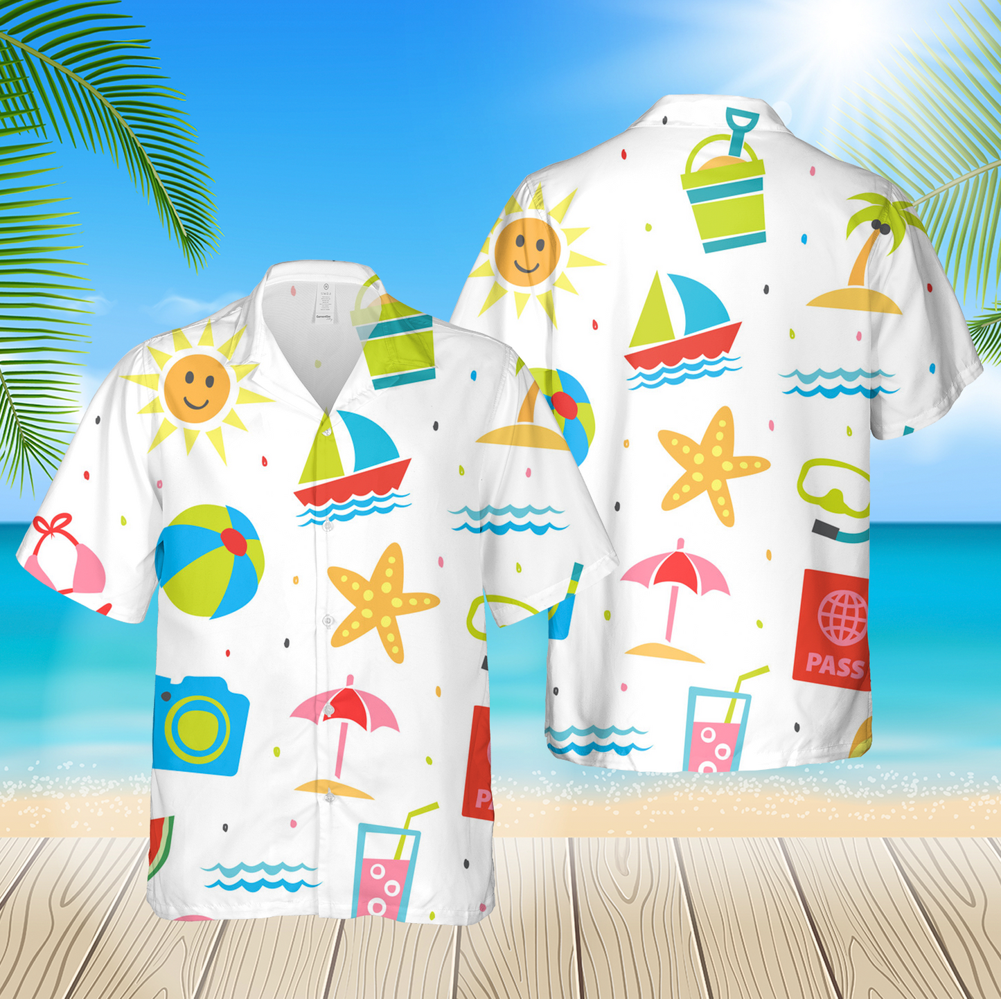 Summer Seamless Pattern Summer 3D Blue Hawaii Shirt Hawaii Shirt