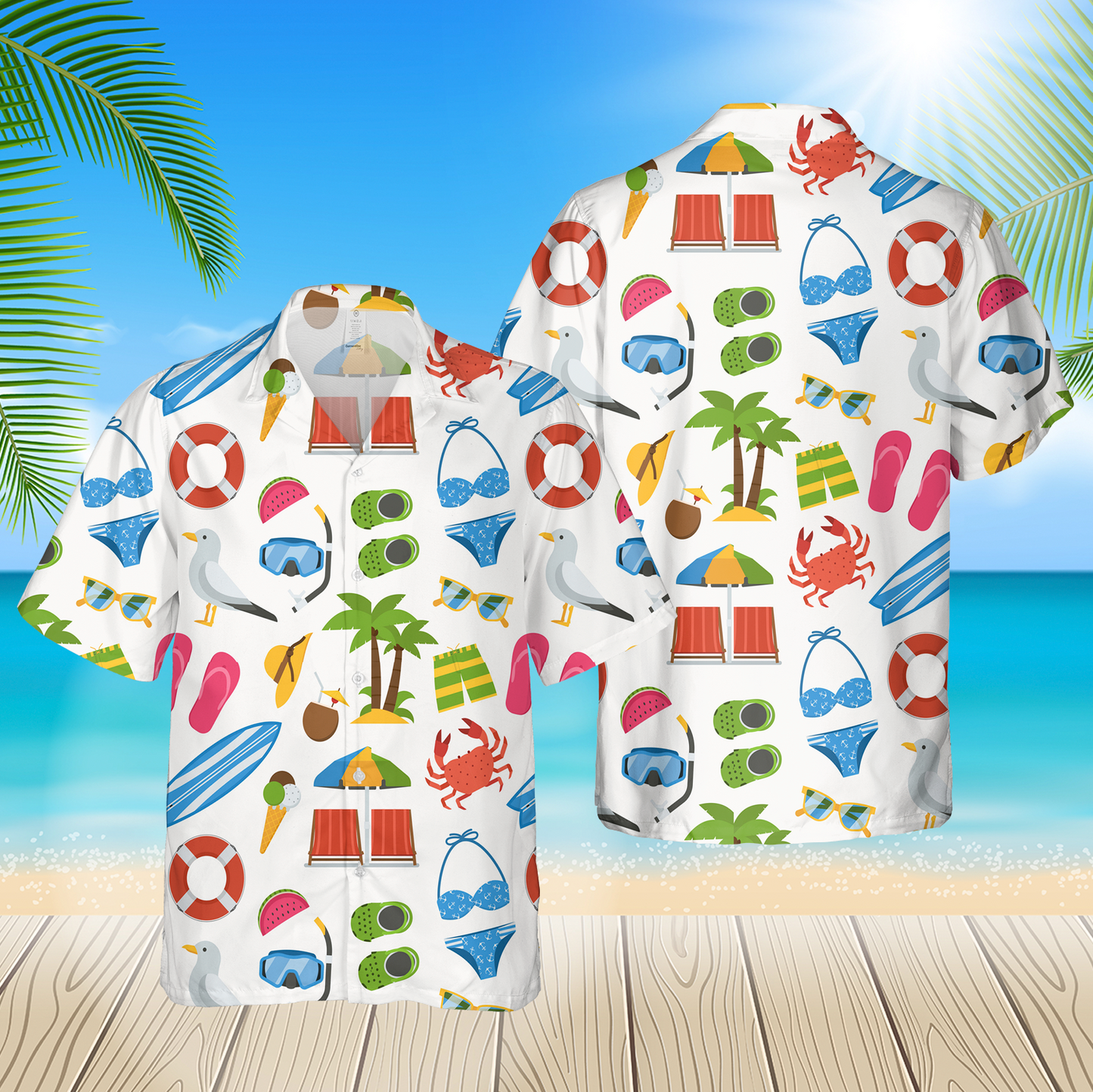 Summer Beach Seamless Pattern Red 3D Hawaii Shirt Hawaii Shirt