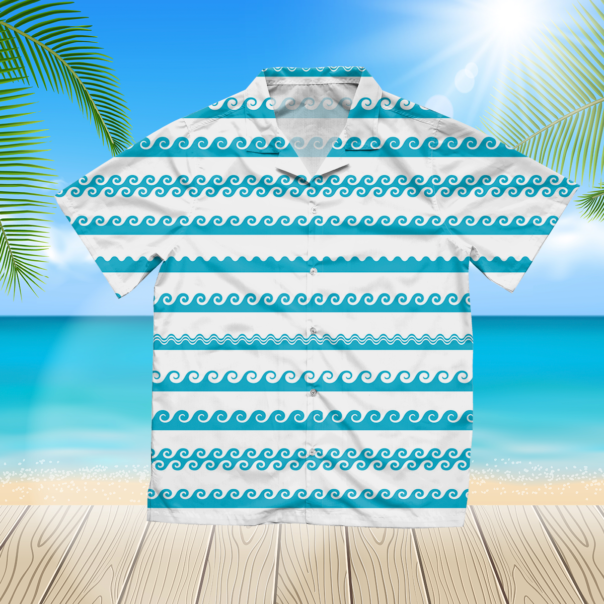 Blue Wave Water Icons Set On White 3D Blue Hawaii Shirt Hawaii Shirt
