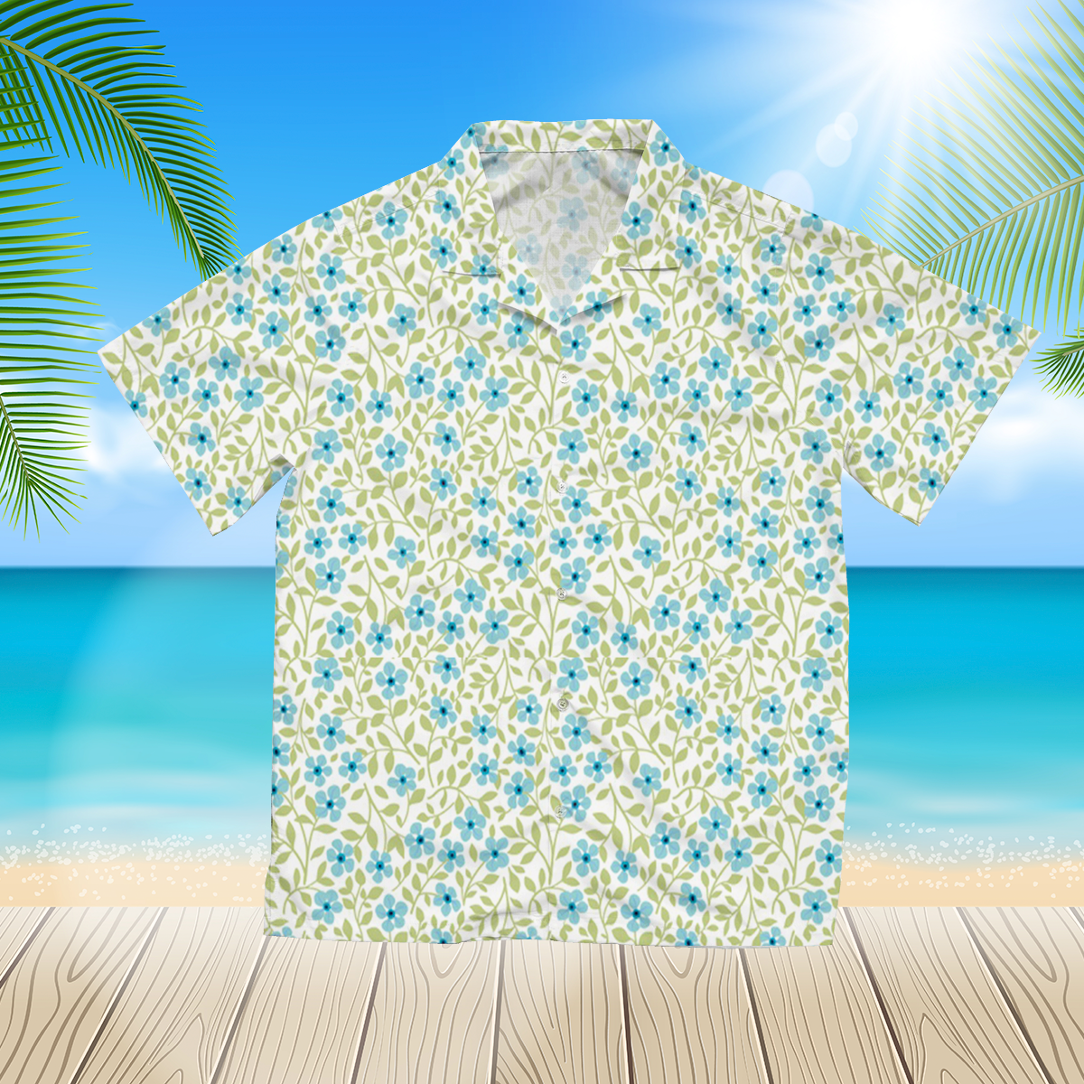 Beautiful Blue Navy Flower 3 3D Hawaii Shirt For Men Hawaii Shirt