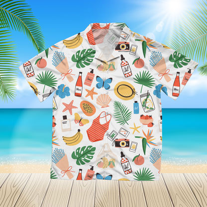 Seamless Pattern With Summer Attributes On White Red 3D Hawaii Shirt Hawaii Shirt