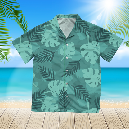 Dark Green Tropical Leafs 3D Blue Hawaii Shirt Hawaii Shirt