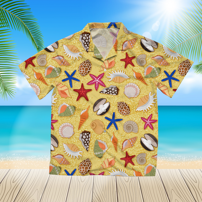 Beach Sand Background With Sea Shells Red 3D Hawaii Shirt Hawaii Shirt