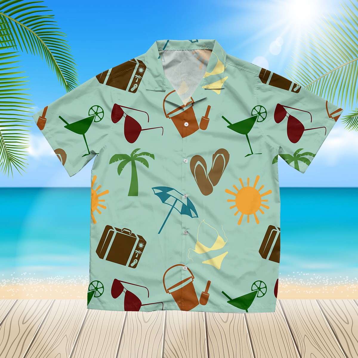 Summer And Beach Seamless Pattern Green 3D Hawaii Shirt Hawaii