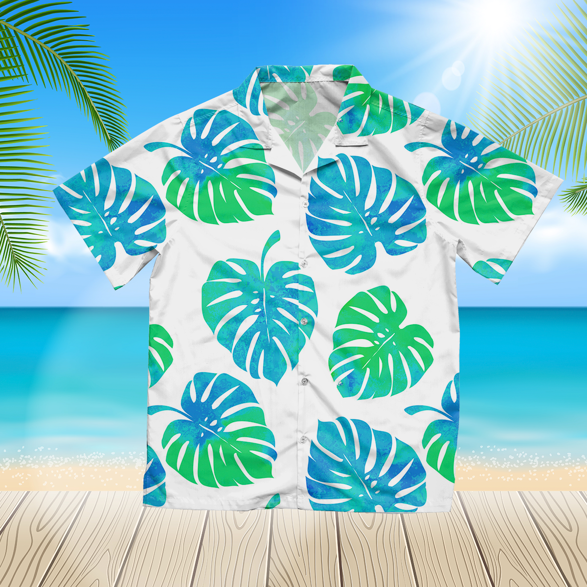 Tropical Leaves Monstera On A White 3D Blue Hawaii Shirt Hawaii Shirt