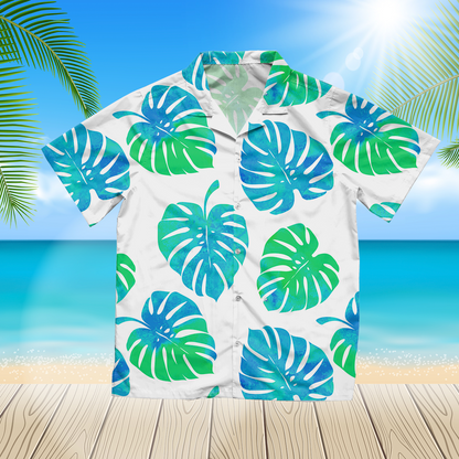Tropical Leaves Monstera On A White 3D Blue Hawaii Shirt Hawaii Shirt