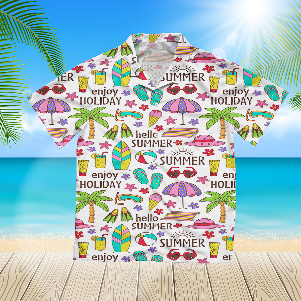 Seamless Pattern With Summer Icons Green 3D Hawaii Shirt Hawaii