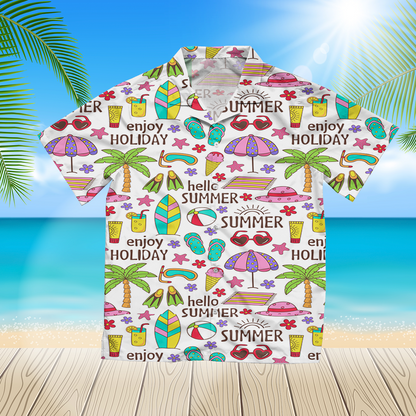 Seamless Pattern With Summer Icons Green 3D Hawaii Shirt Hawaii