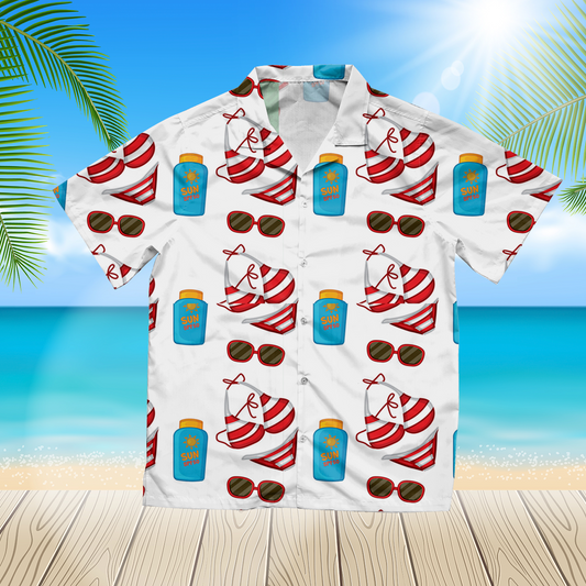 Seamless Pattern Tile Cartoon With Summer Beach Red 3D Hawaii Shirt Hawaii Shirt