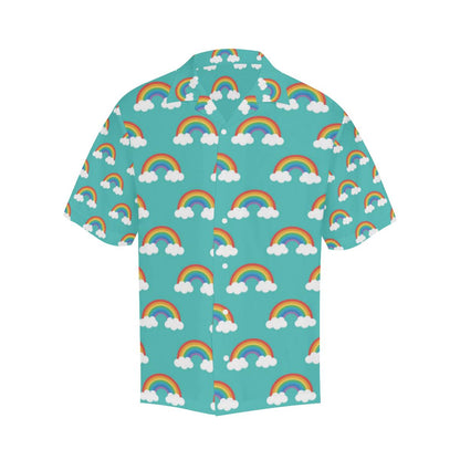 Rainbow Pattern Green Background Mens All Over Print Hawaiian Shirt